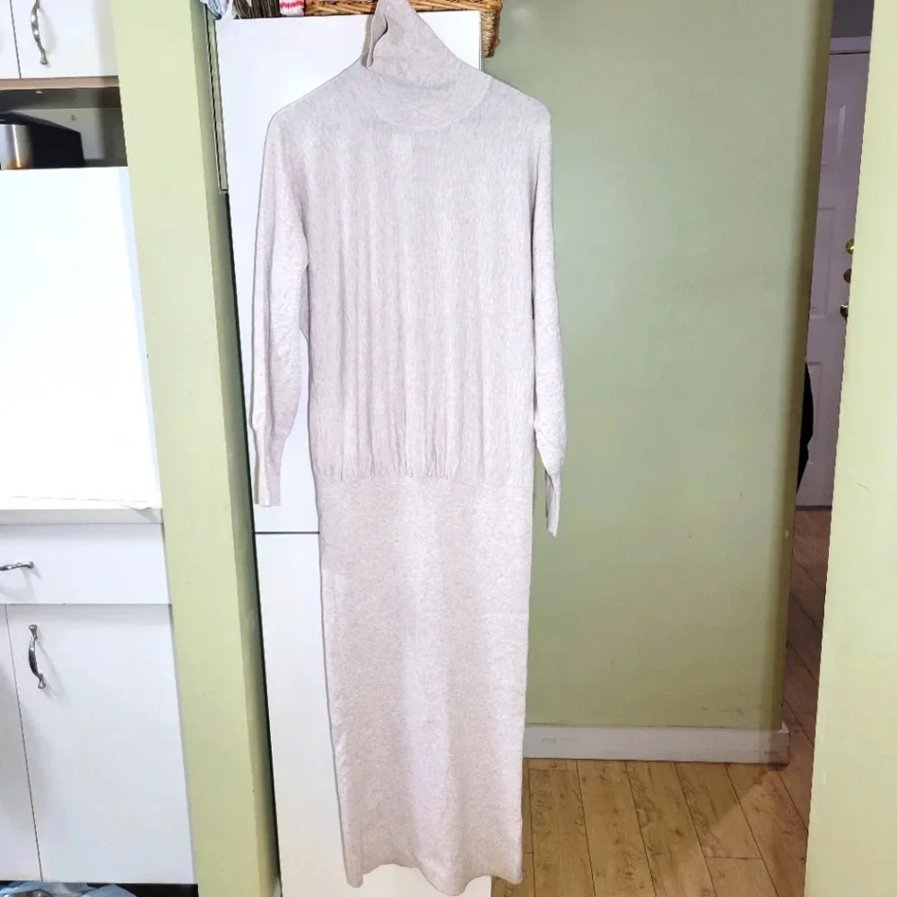 Aritzia Babaton sweater dress Bogart Turtleneck midi beige oatmeal large - Picture 4 of 12